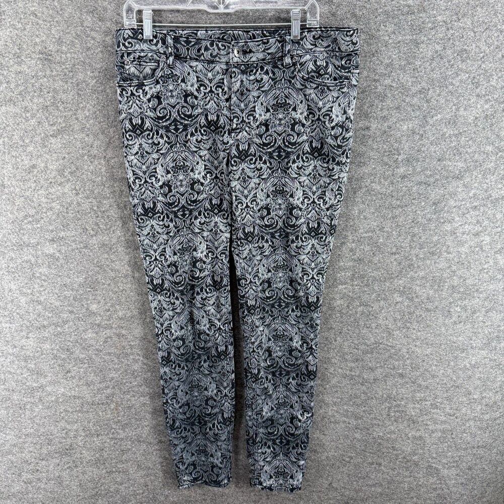 Vince Camuto Jeans Women 10 Black Geometric Mid Rise Denim Medium Wash Skinny